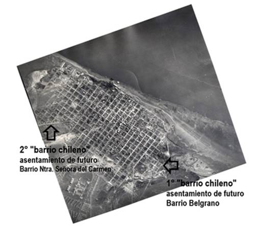  Localización de los asentamientos chilenos en
Río Gallegos en 1960 – destacado de Fig. 2.
