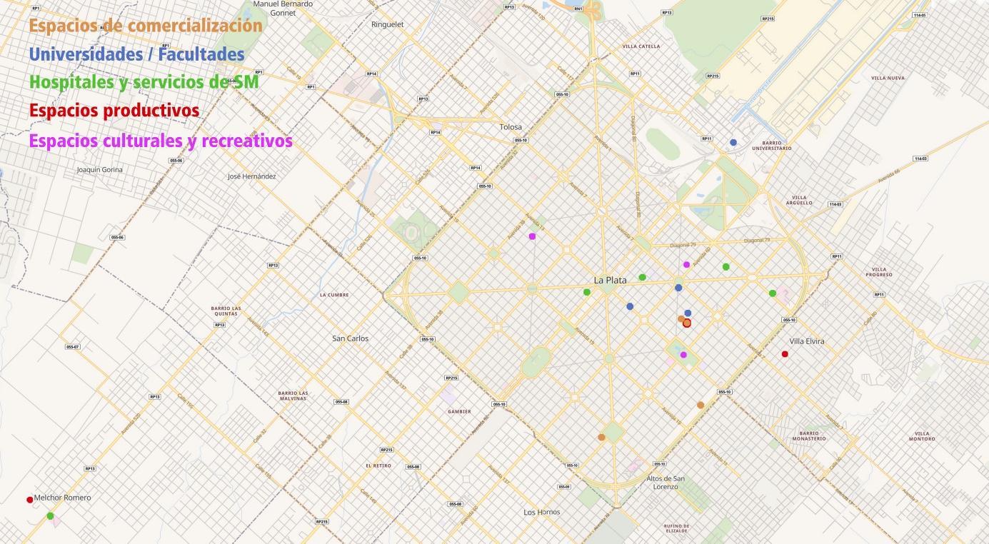Lugares en el mapa de la ciudad de La Plata y Gran La Plata 