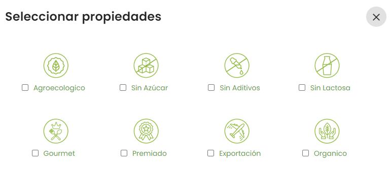 Propiedades de los
productos ofrecidos