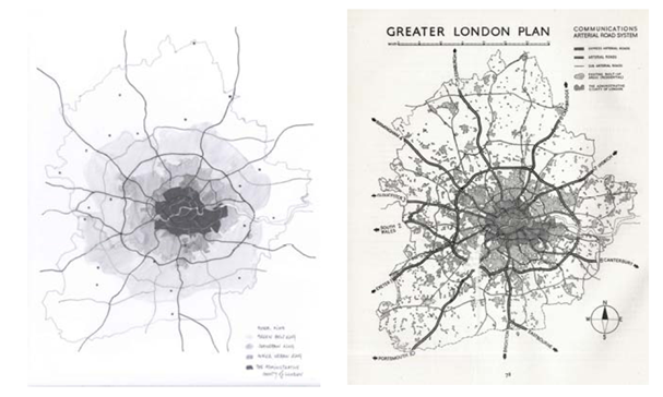Plano del sistema de carreteras propuesto. 1944. Greater London Plan. Abercrombie