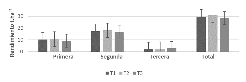 Rendimiento (t.ha-1) y clasificación del cultivar
Pastusa Suprema. Tn: Toneladas, ha: hectáreas.