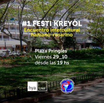 Volante difundido virtualmente del primer Festi Kreyòl realizado el 29 de octubre de 2021 en la Plaza Pringles de Rosario