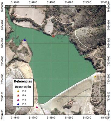 Ubicación de pares geodésicos en el embalse La Hondura