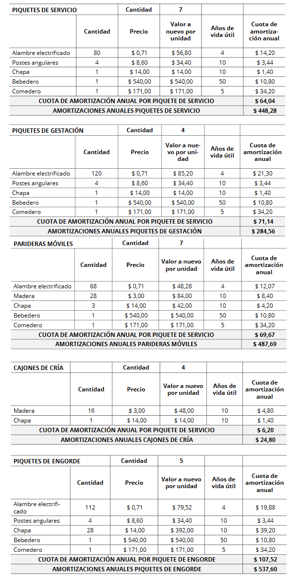 Costo de la pérdida de potencialidad productiva de las instalaciones.