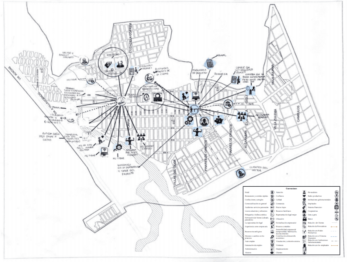  Mapa temático y de relaciones del tercer segmento sector Cuidad Porfía,
de la comuna 8.