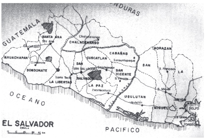 Mapa de las carreteras principales de El Salvador en 1944