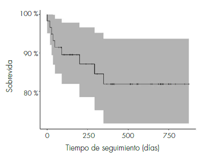 Curva de sobrevida bruta (ejes escalados de 70 % a 100 %).