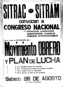 Afiche
de convocatoria al primer encuentro nacional del sindicalismo clasista15