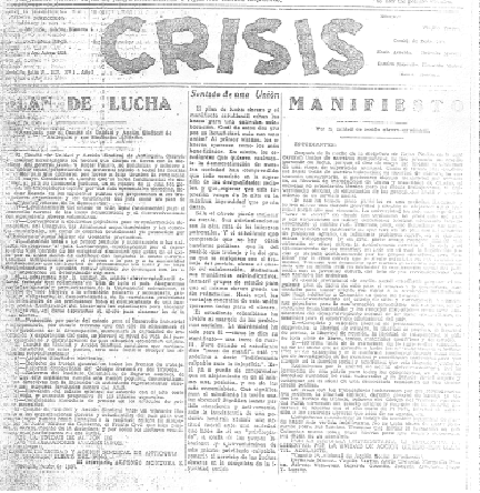 Primera página del primer número de
              Crisis. Año I. #1. Medellín, Julio 1 [no se entiende el número] de 1957.
            