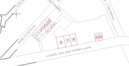Acercamiento de división de lotes de las 10 casas