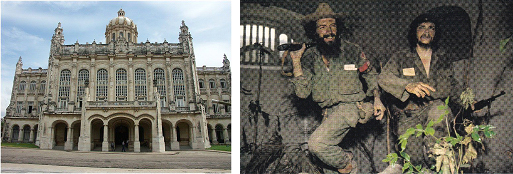 Museo de la Revoluci&oacute;n y  Escultura en cera de Camilo Cienfuegos y Ch&eacute; Guevara.