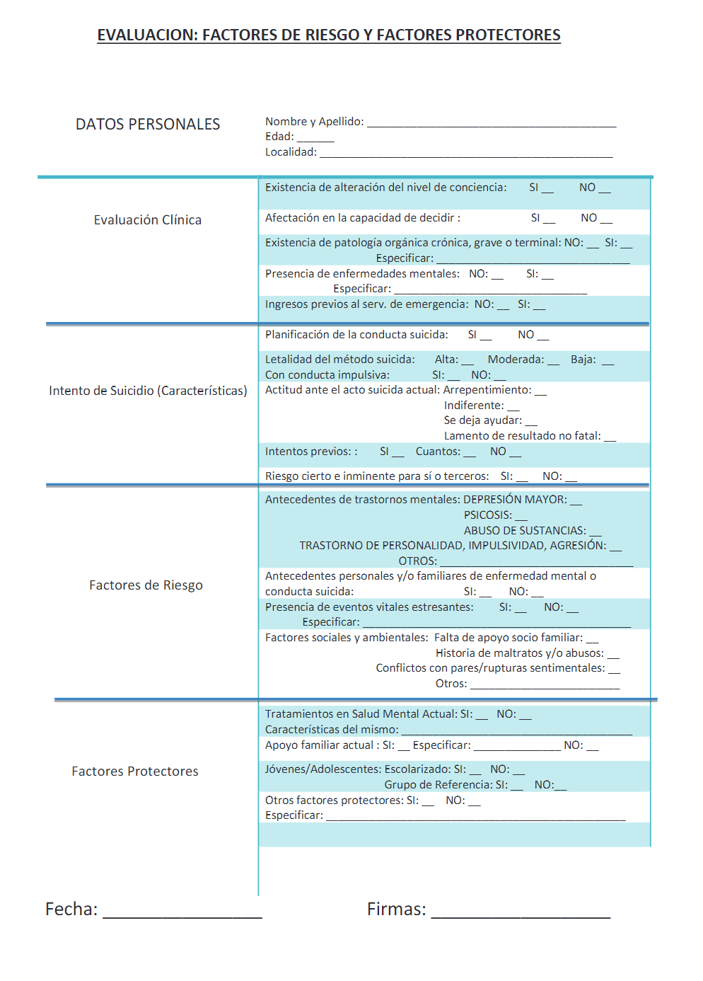 EVALUACION:
FACTORES DE RIESGO Y FACTORES PROTECTORES