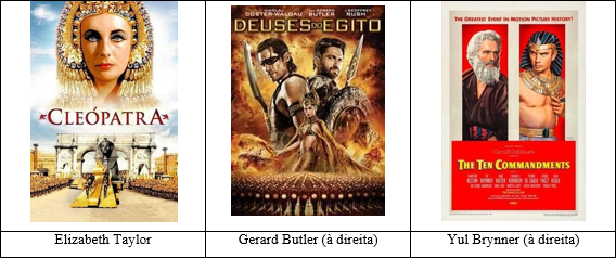 Figura 01: Representação dos personagens em filmes que tratam do Egito, apresentando o folder de  apresentação de cada filme.