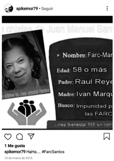 Meme que insinúa la
pertenencia de Santos a las FARC 

 
