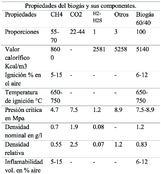 Biogás - Propiedades.