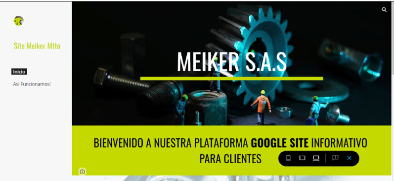 Portada de ingreso a plataforma Google site para la contratista Meiker.