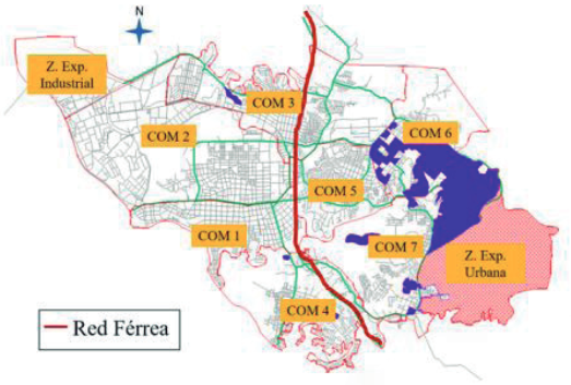 Recorrido del corredor f&eacute;rreo en el casco urbano.