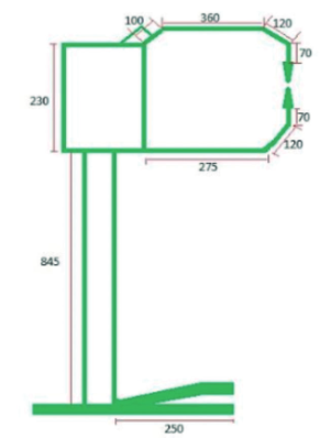 Plano con medidas de la    m&aacute;quina de soldadura por puntos, medidas en mil&iacute;metros