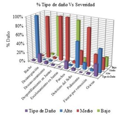  % Tipo de daño según su nivel de severidad.