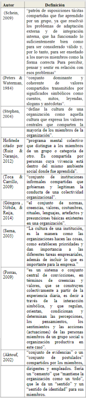  Definiciones de cultura organizacional