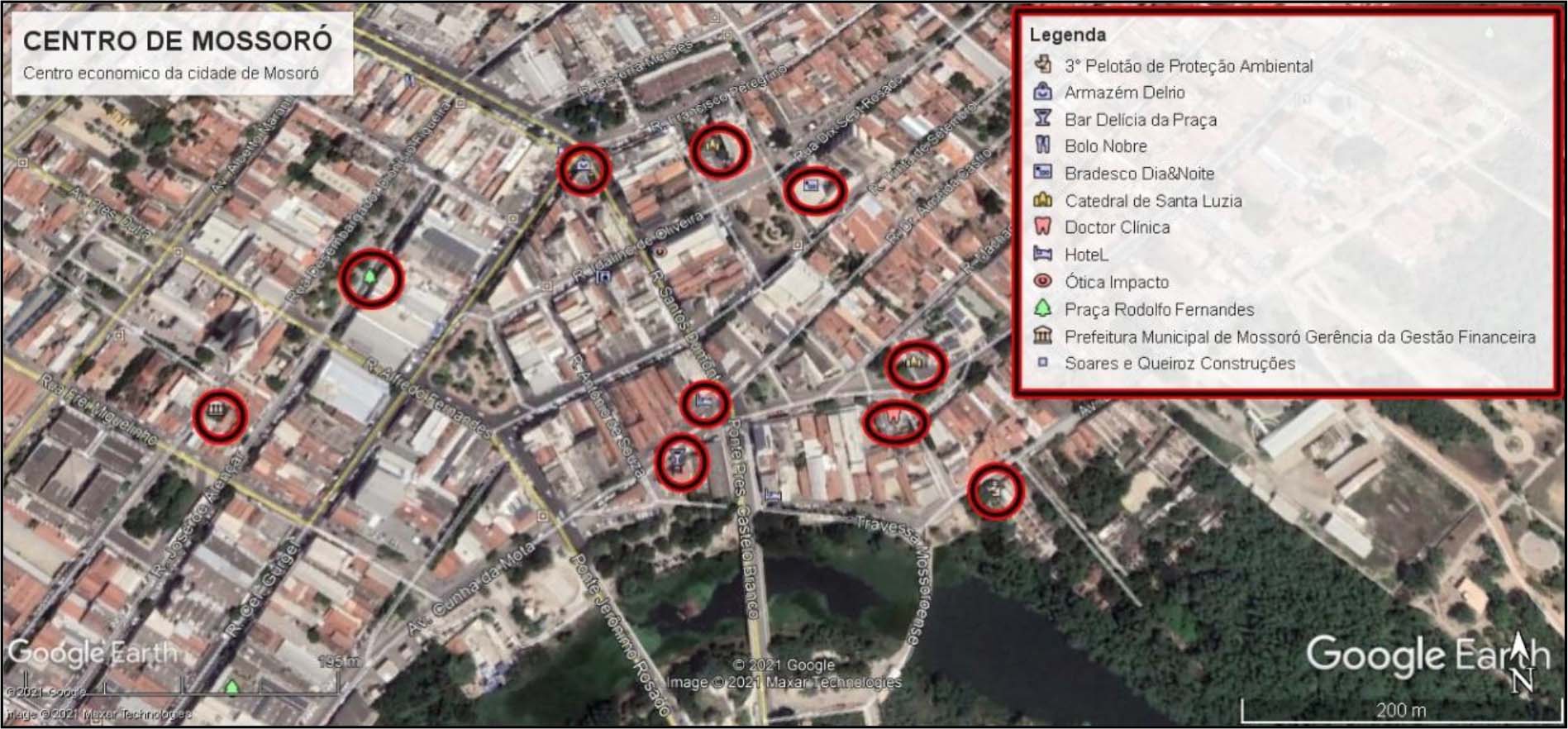 Pontos destacados na representação cartográficado espaço de Mossoró (RN), por meio da utilização do Google Earth Pro