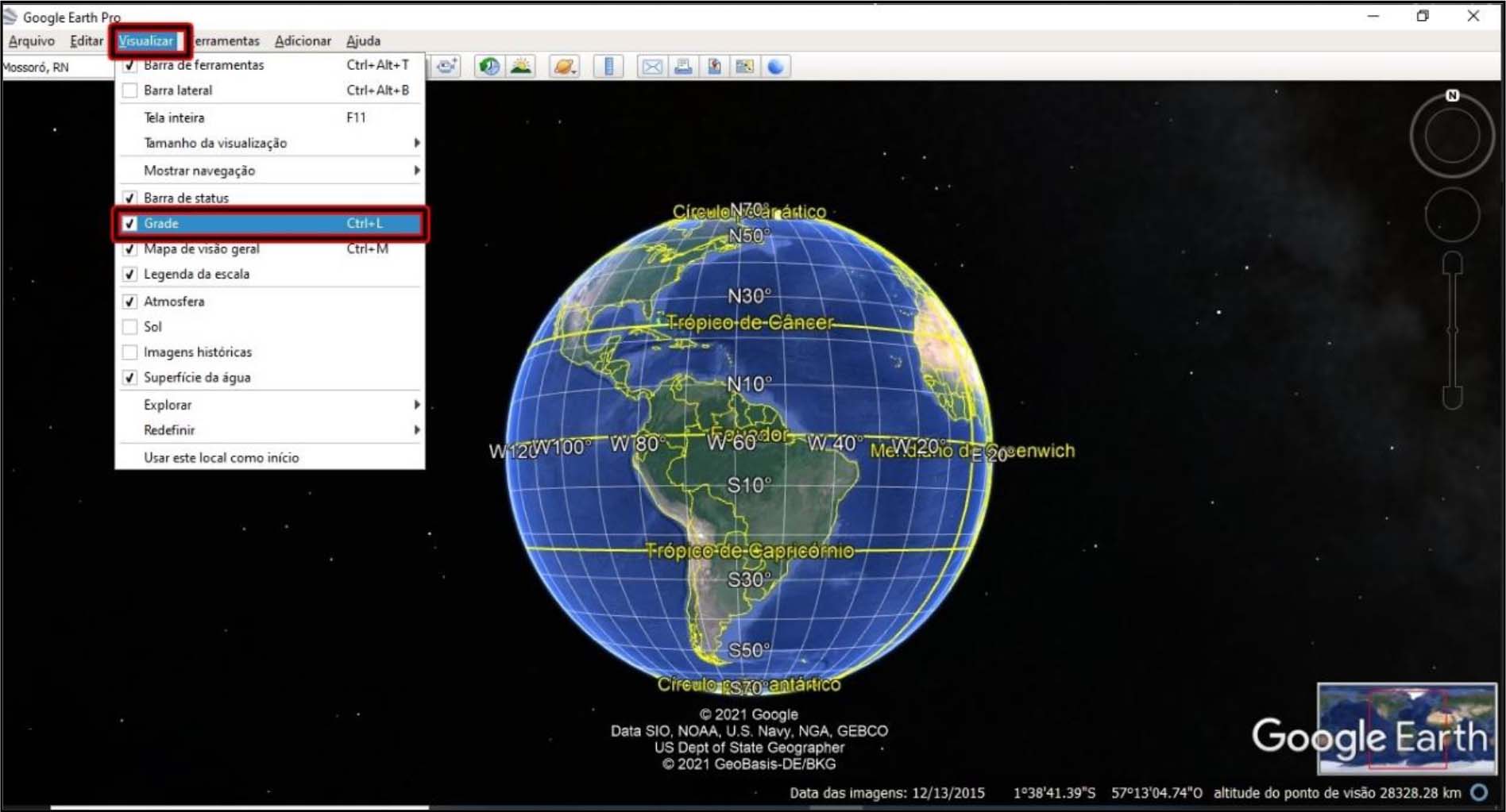 Acesso da função “grade” no Google Earth Pro