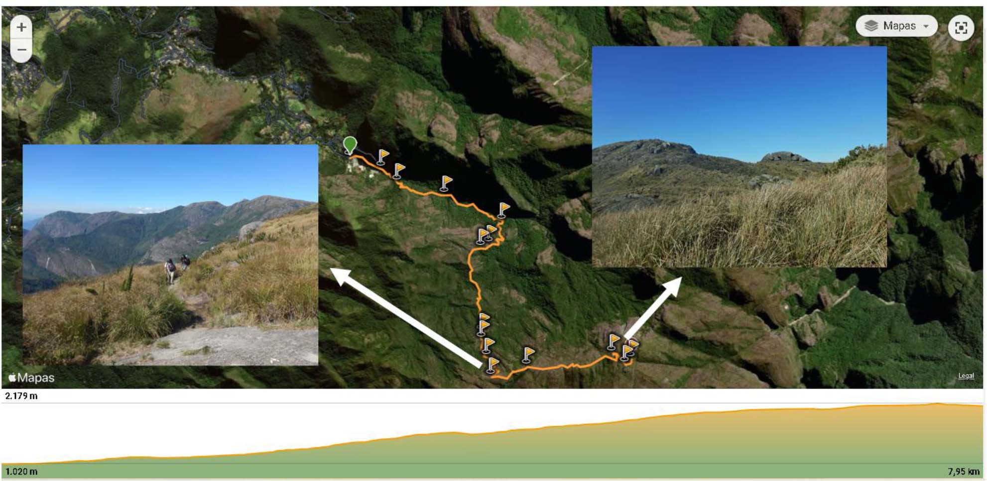 Visualização dos pontos no site ilustrada com imagens do percurso Esquerda chegada no Chapadão Direita Morro do Açu