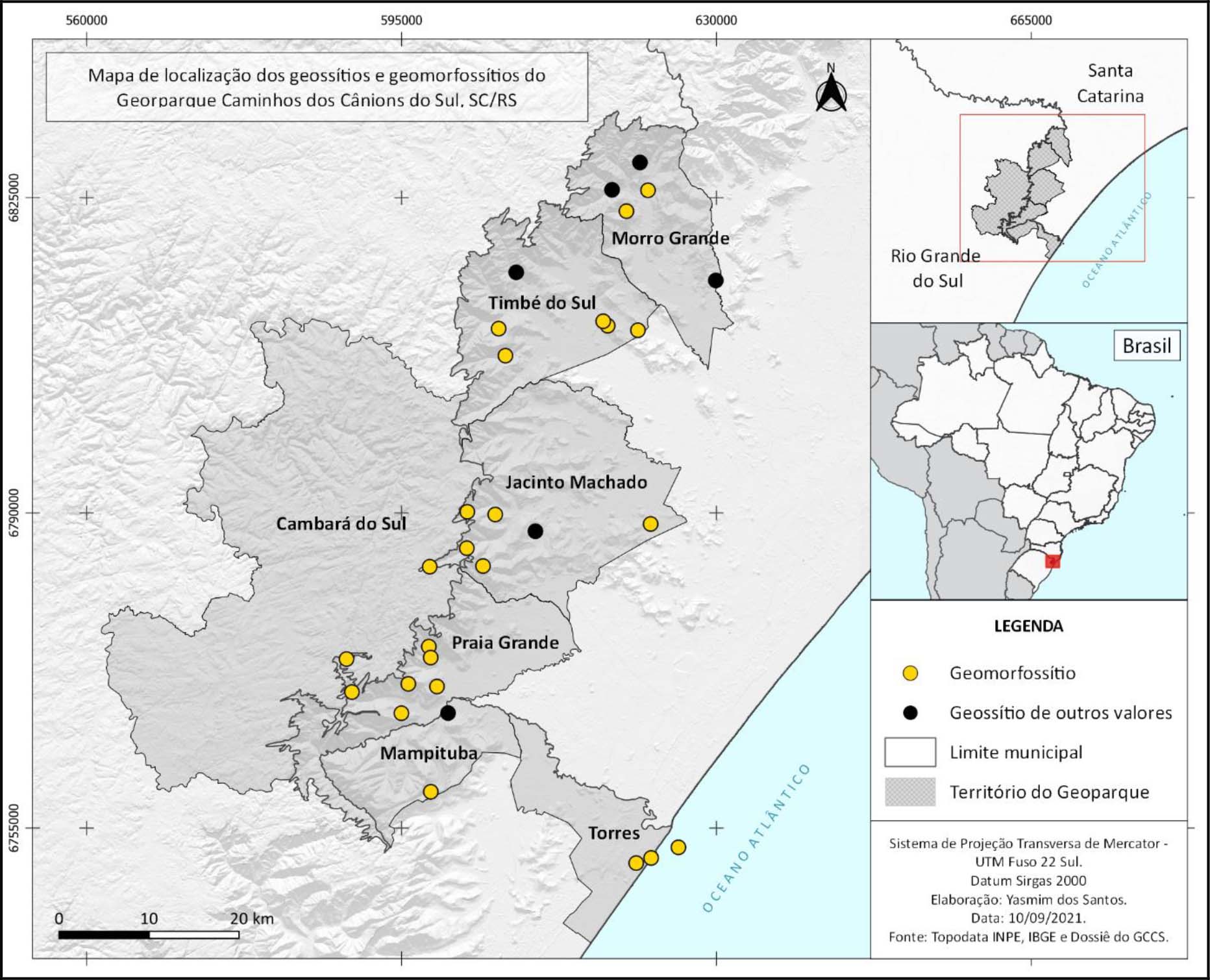 Localização do Geoparque Caminhos dos Cânions do Sul e seus geossítios