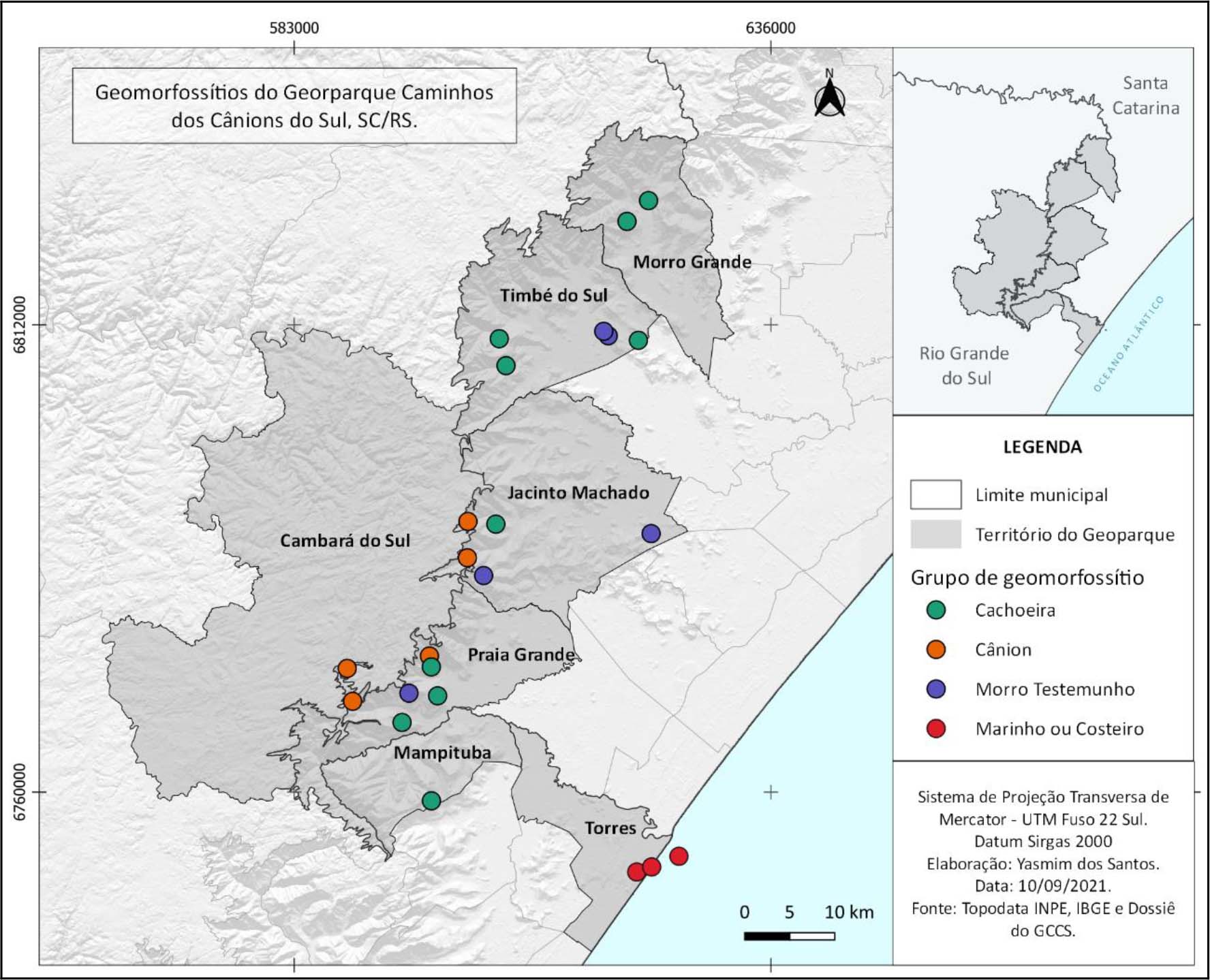 Geomorfossítios no GCCS cânions cachoeiras morros testemunhos e costeiros e marinhos