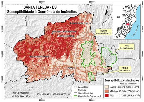 Cartografia da susceptibilidade
a queimadas e inc&ecirc;ndios