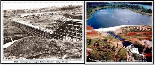 Usina Mourão em fase de construção nas décadas de 1950 e 1960