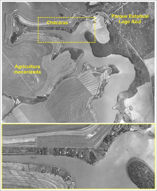 – Fotografia aérea de 1980 demonstrando a área já loteada porém ainda com poucas construções