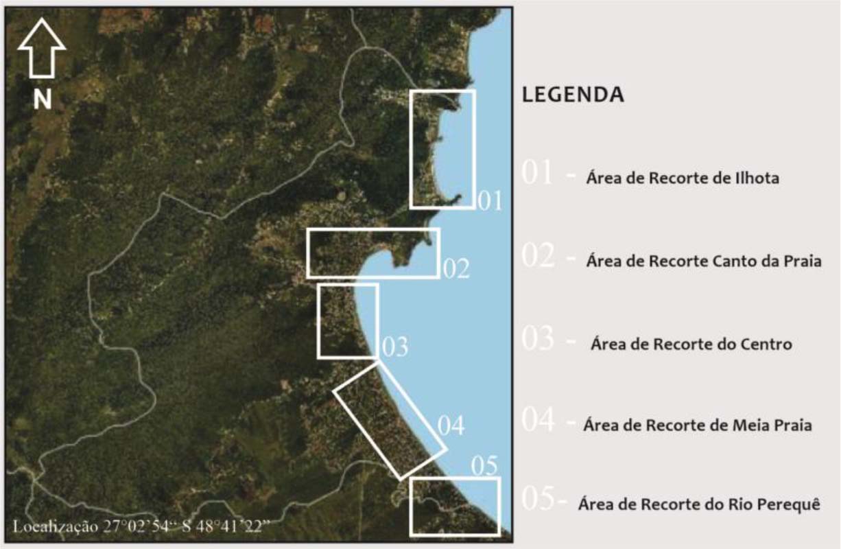 Áreas de recortes destacadas para caracterização
