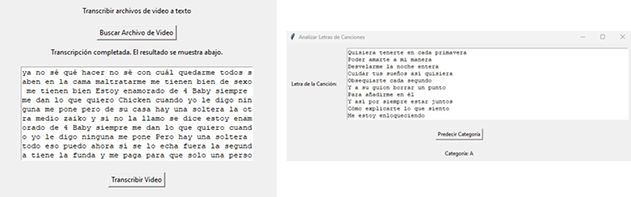 Interfaz de usuario para predecir
categoría de letras de canciones