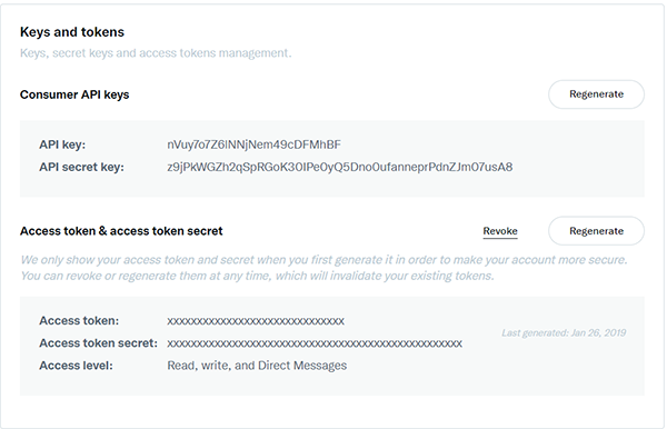 Llaves y Tokens utilizados