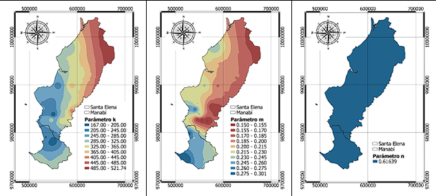 Regionalización
de k, m y n. Método IDW
