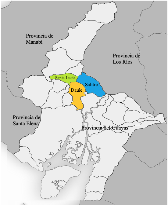 Ubicación geográfica de Daule, Santa
Lucía y Salitre