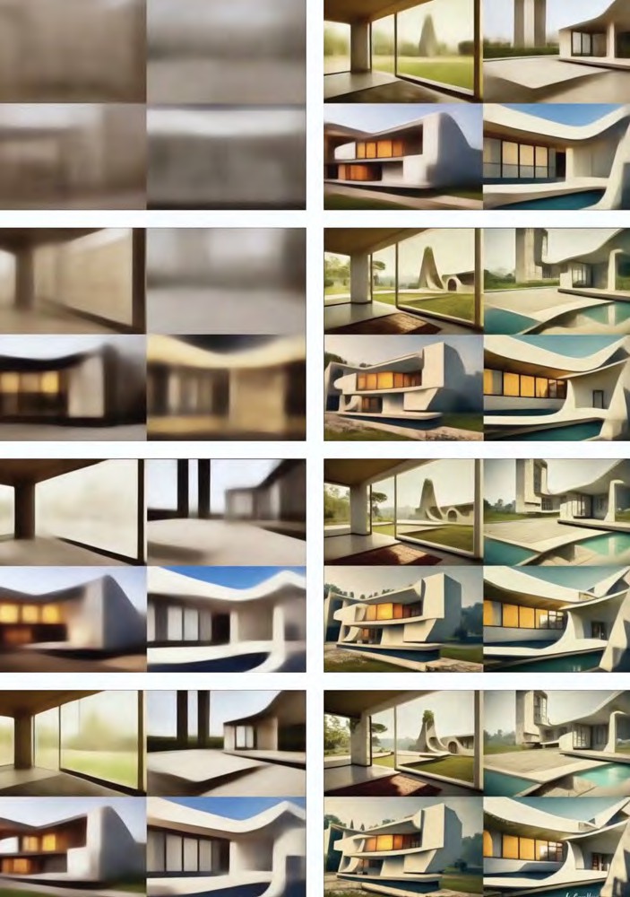 un edificio en el estilo de Le Corbusier, producida con ia por el dise&ntilde;ador Erdem Yildrim. Secuencias de la imagen creada por el Modelado de Difusi&oacute;n. Imagen: Cortes&iacute;a Erdem Yildrim.