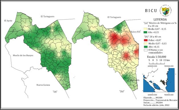 Mapa de niveles de Nitr&oacute;geno en suelos del municipio de El Rama