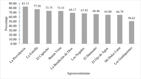 Nivel de transición agroecológica de diez agroecosistemas
