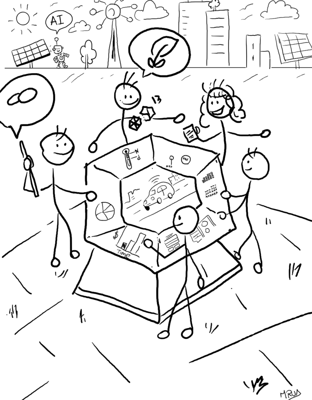 Representaci&oacute;n bajo dibujos de una ciudad de sincron&iacute;a de futuro