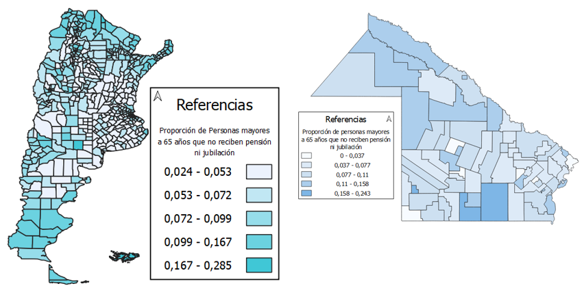 Proporci&oacute;n de personas mayores a 65 a&ntilde;os que no reciben pensi&oacute;n ni jubilaci&oacute;n